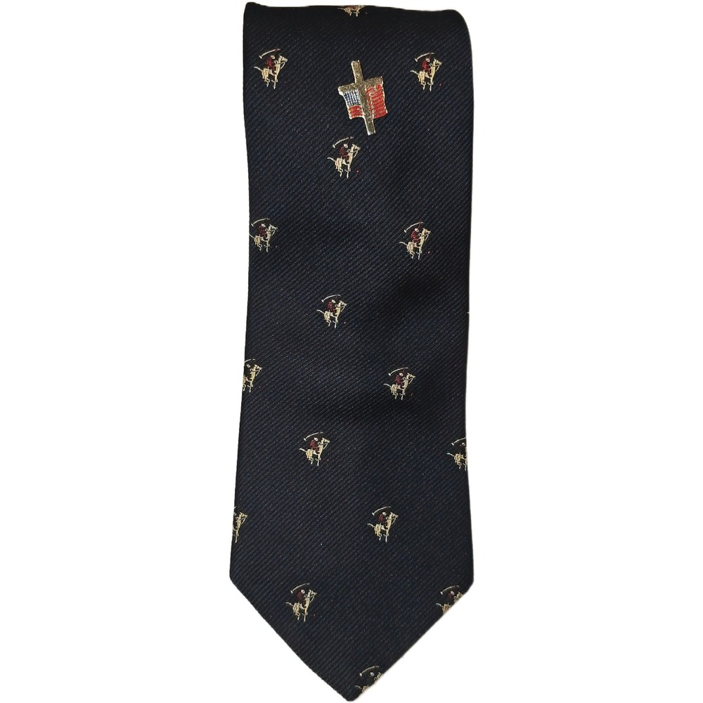 Briar Navy Blue Silk Blend Polo Player Tie with American Flag Cross Pin Augusta